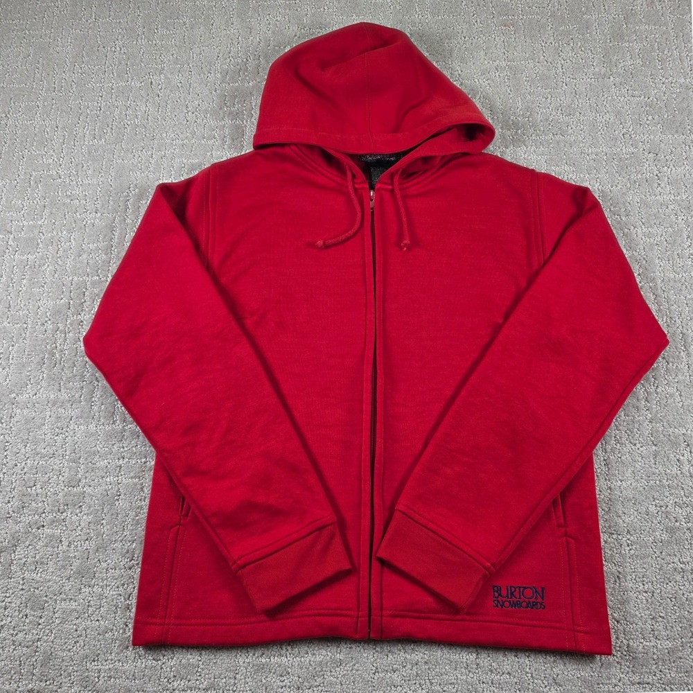 Burton Snowboards Womens Small Full Zip Hoodie Red Embroidered Logo Sweatshirt